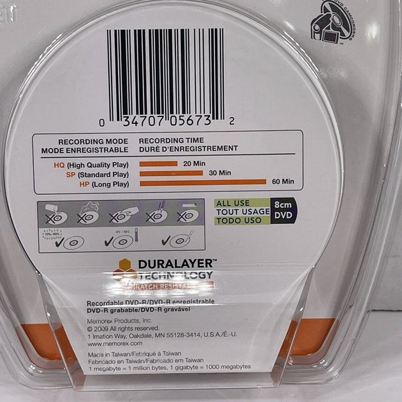 New Memorex Mini DVD-R For DVD Camcorders 20 Pack 4X 1.4GB 30 Mins Single Sided - Picture 5 of 6